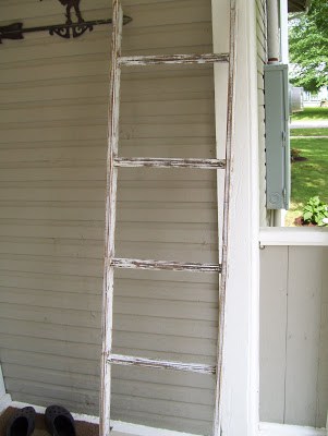 ladder made of distressed white wood