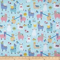 Timeless Treasures Knitting Alpacas Aqua Fabric by The Yard