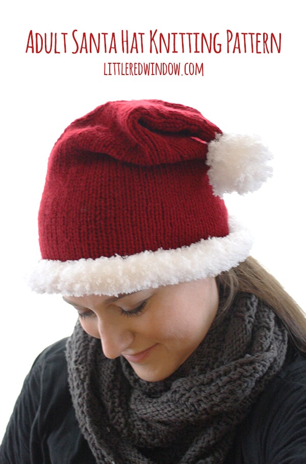 Quick and easy Adult sized Santa Hat Knitting Pattern! | littleredwindow.com