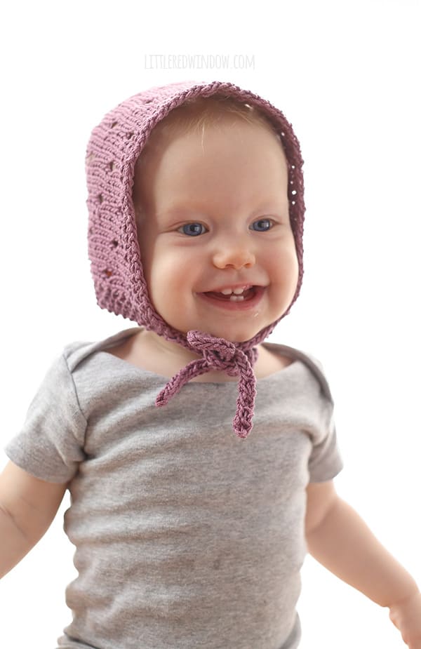 Sweet Baby Bonnet Knitting Pattern for newborns, babies and toddlers! | littleredwindow.com