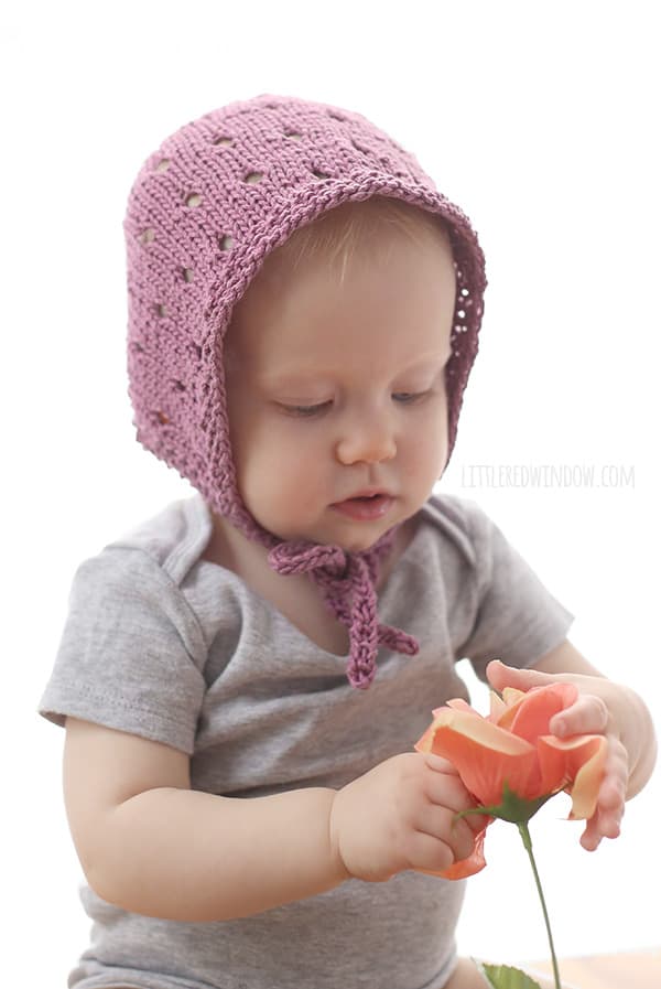 Sweet Baby Bonnet Knitting Pattern for newborns, babies and toddlers! | littleredwindow.com