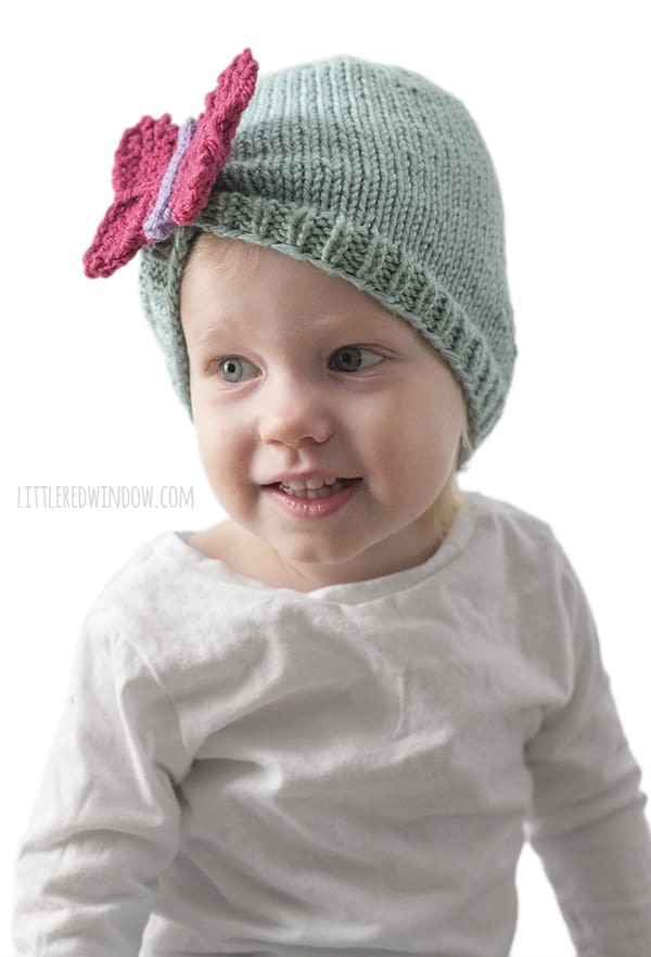Beautiful Butterfly Hat Knitting Pattern for newborns, babies and toddlers! | littleredwindow.com