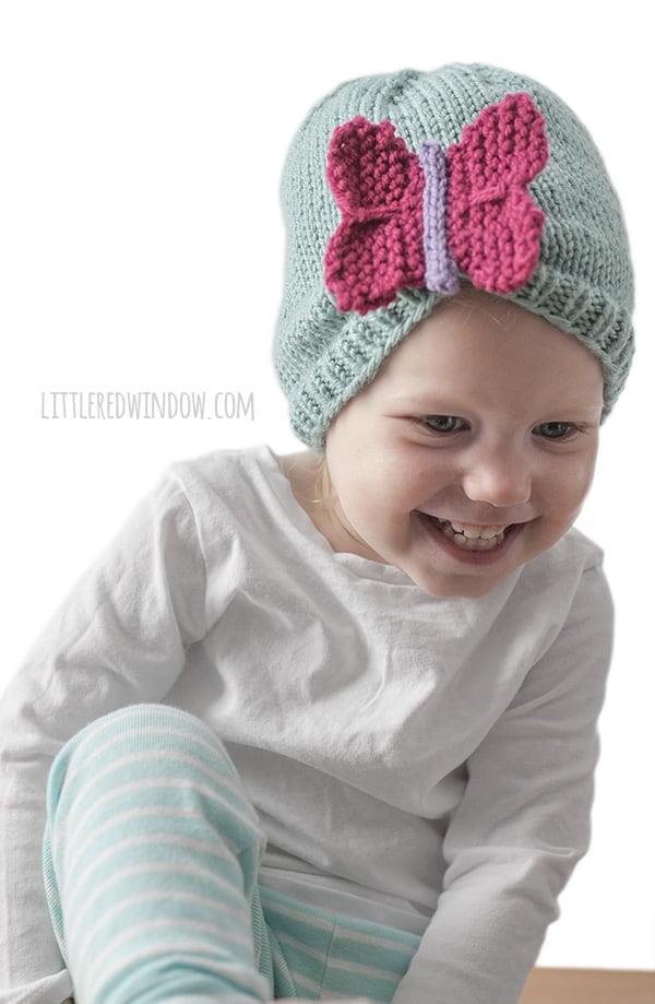 Beautiful Butterfly Hat Knitting Pattern for newborns, babies and toddlers! | littleredwindow.com