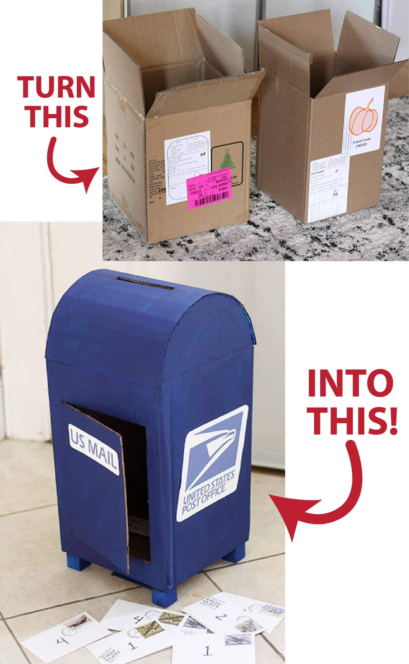 Upcycle an old cardboard box into a fun play mailbox with this great tutorial!