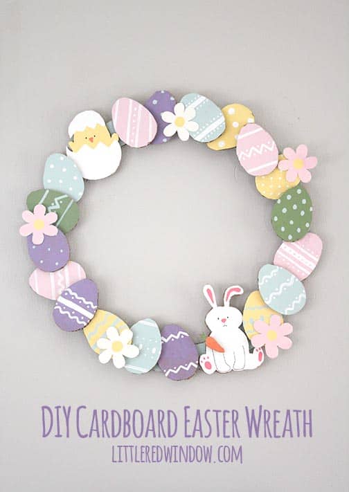 Make a fun DIY Cardboard Easter wreath out of recycled materials you already have at home!