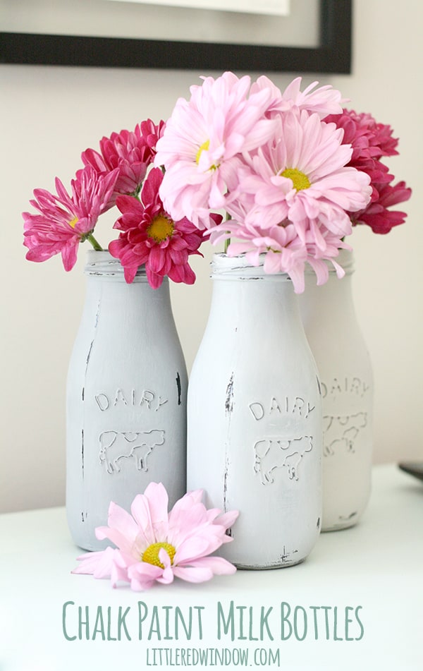Chalk Painted Milk Bottles | littleredwindow.com | It's so easy to use chalk paint to transform these cute little 89 cent milk bottles!