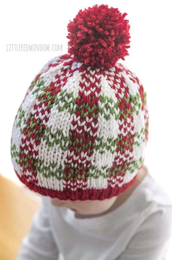 Cute trio of Christmas Plaid Hat knitting patterns, these adorable plaid hats in bright holiday colors make great gifts and will look so cute in photos!