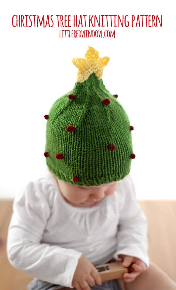 Cute Christmas Tree Hat Free Knitting Pattern! | littleredwindow.com