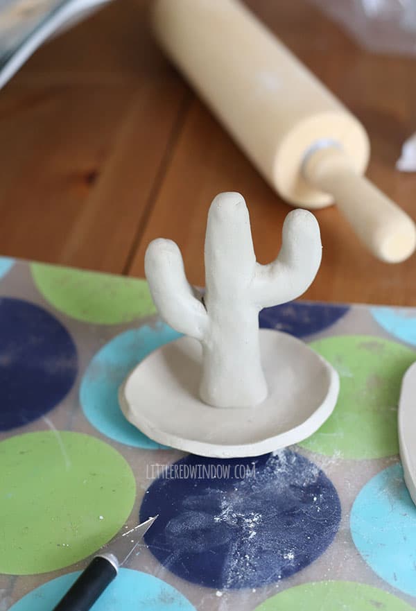 Clay Cactus Ring Holder, make your own cute cactus to hold your jewelry from air dry clay! | littleredwindow.com