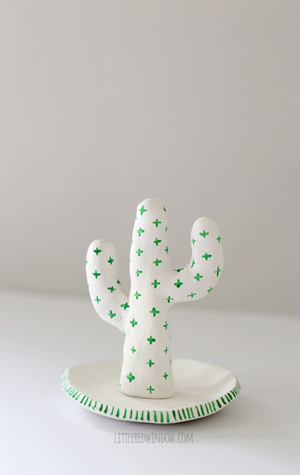 Clay Cactus Ring Holder, make your own cute cactus to hold your jewelry from air dry clay! | littleredwindow.com