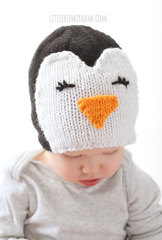 Cozy Penguin Hat Knitting Pattern, adorable for babies and toddlers! | littleredwindow.com