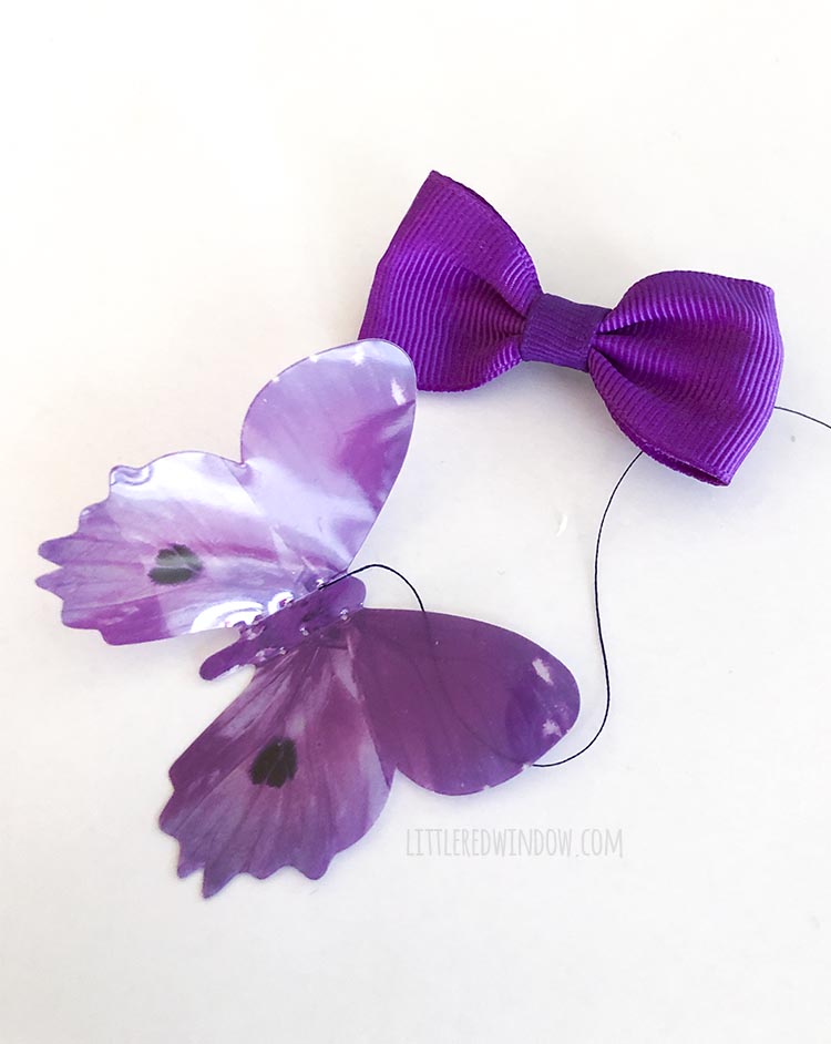 It's easy to make a butterfly hair bow, just sew a cute plastic butterfly to a hair clip!