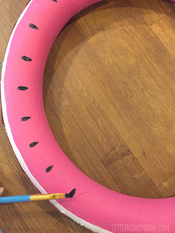 Cute DIY Summer Watermelon Wreath craft, whip up this fun colorful wreath for your front door this summer! | littleredwindow.com