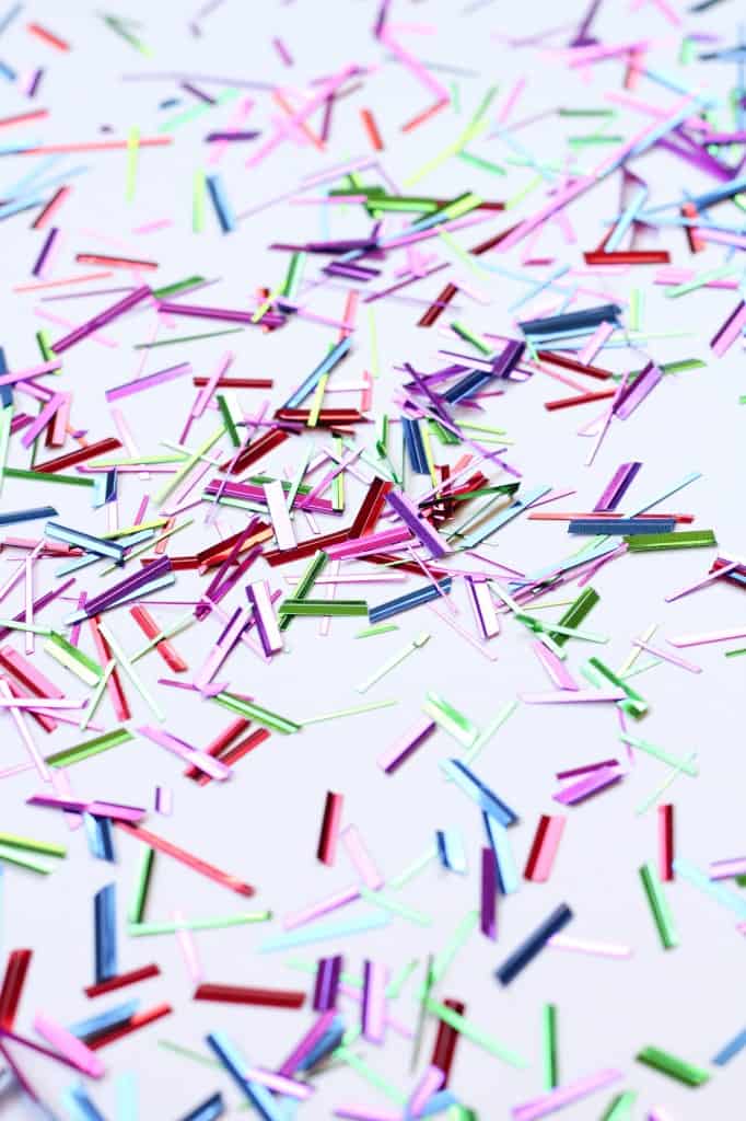 long thin pieces of metallic confetti
