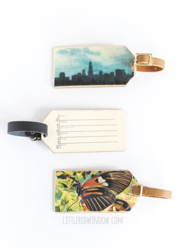 Photo Art DIY Luggage Tags, make your own personalized luggage tags and learn how to transfer your pictures to wood! | littleredwindow.com