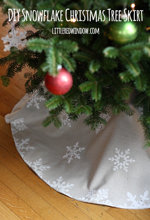 DIY Snowflake Christmas Tree Skirt | littleredwindow.com | Learn how to stencil with freezer paper and make this cute tree skirt for just a few dollars!