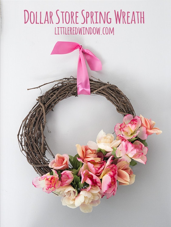 DIY Dollar Store Spring Wreath with video tutorial! | littleredwindow.com