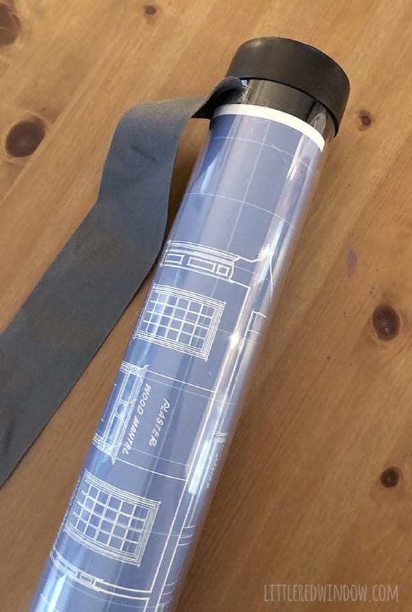 Easy Architect Costume for Kids, make a fun blueprint drawing tube that holds your HALLOWEEN CANDY!