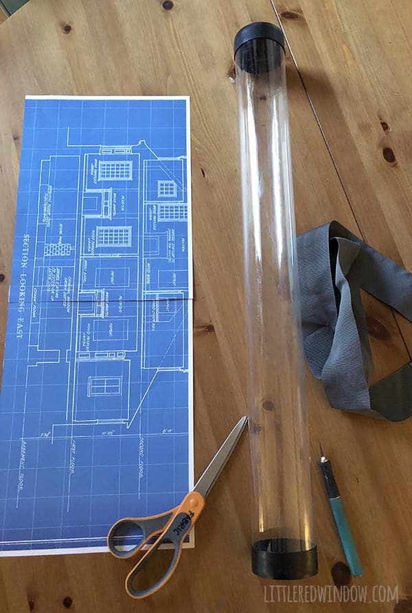 Easy Architect Costume for Kids, make a fun blueprint drawing tube that holds your HALLOWEEN CANDY!