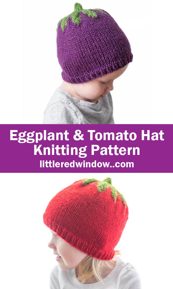 Eggplant and Tomato Hat Knitting Pattern for babies and toddlers!