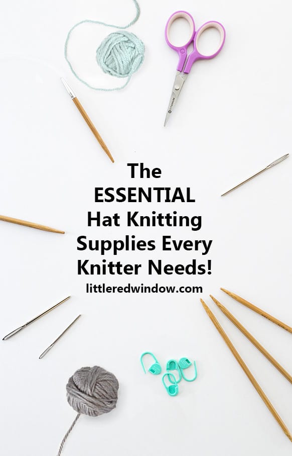 Ready to start knitting hats? Set yourself up for success with this great list of the essential hat knitting supplies and tools that every knitter needs!