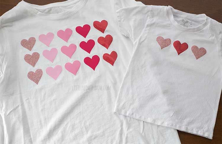finished adult and child sized diy valentines day shirts
