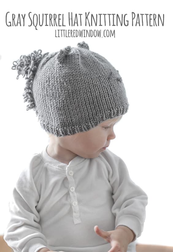 Gray Squirrel Hat Knitting Pattern for newborns, babies and toddlers! | littleredwindow.com