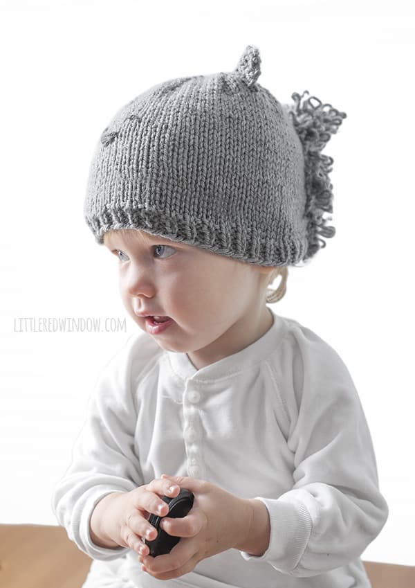 Gray Squirrel Hat Knitting Pattern for newborns, babies and toddlers! | littleredwindow.com