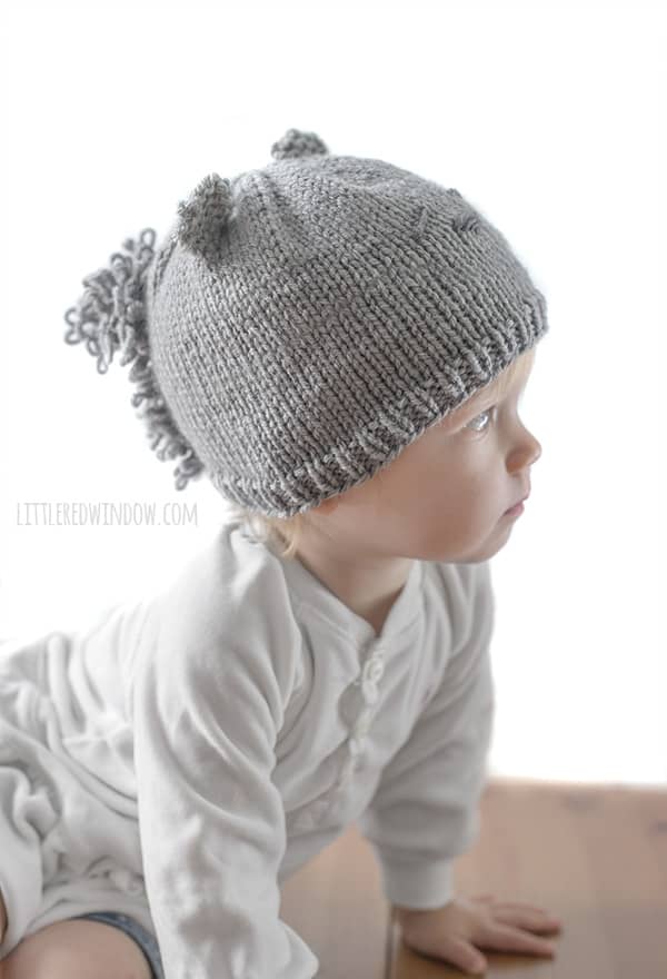 Gray Squirrel Hat Knitting Pattern for newborns, babies and toddlers! | littleredwindow.com