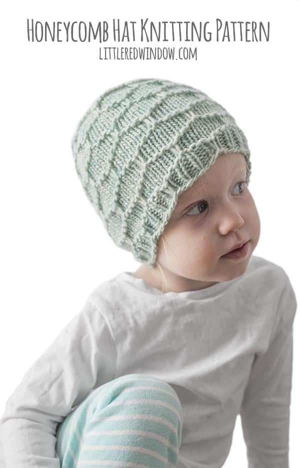 Honeycomb Hat Knitting Pattern, easy slip stitch baby hat pattern for newborns, babies and toddlers! | littleredwindow.com