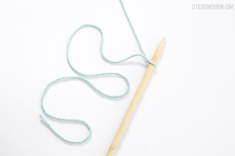 Start Long Tail Cast on with a slip knot and a long tail of yarn on your right needle