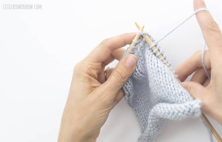 To k2tog, insert the right knitting needle from left to right through the first two stitches on your left needle
