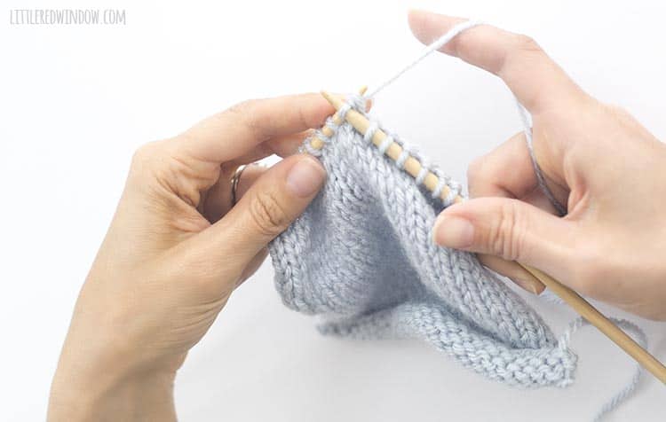 To k2tog, pull the yarn through both stitches on the left knitting needle