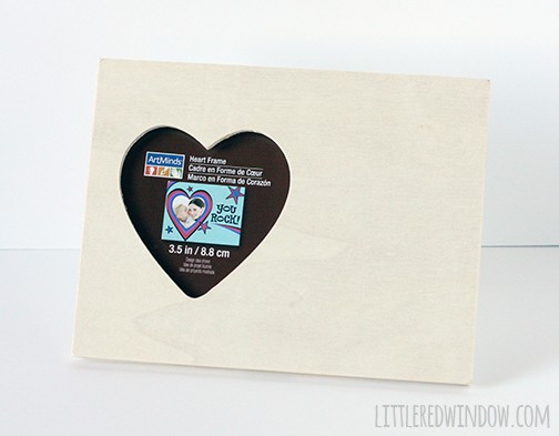 Wood rectangle frame with heart shaped cutout