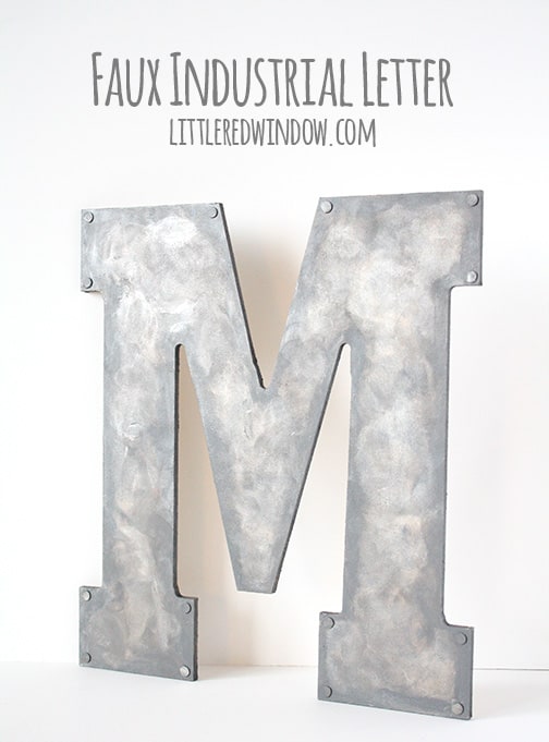 Faux Metal Industrial Monogram | littleredwindow.com | Turn unpainted wood into faux industrial metal with this tutorial!