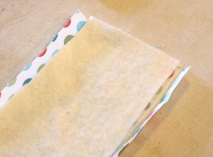 strip of batting inside the strap handle