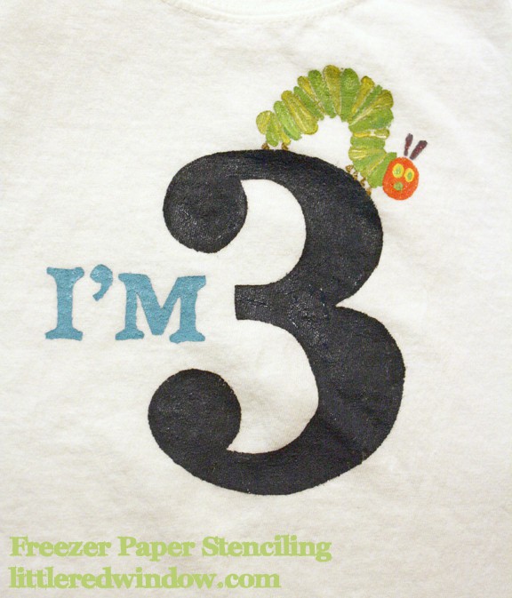 Very Hungry Caterpillar Freezer Paper Stenciling on Little Red Window