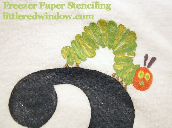 Text Very Hungry Caterpillar Freezer Paper Stenciled Tshirt!