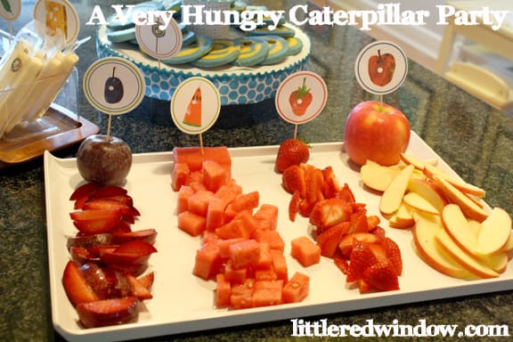 A Very Hungry Caterpillar Birthday Party -- Plums, Watermelon, Strawberries and Apples by Little Red Window