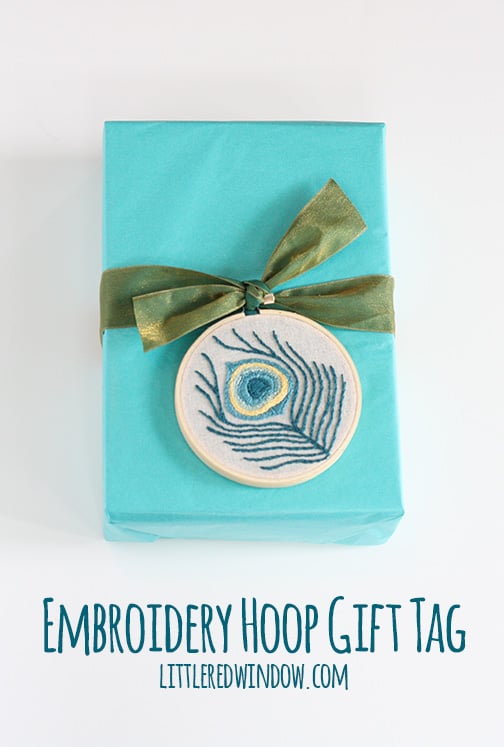 Peacock Feather Embroidery Hoop Gift Tag | littleredwindow.com