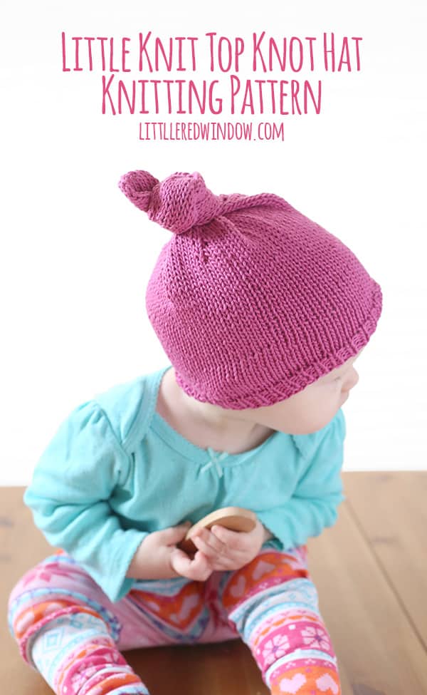 Easy Knit Top Knot Hat Knitting Pattern for babies and toddlers! | littleredwindow.com