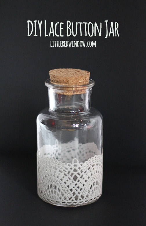 DIY Lace Button Jar, cute storage for all your extra buttons! | littleredwindow.com