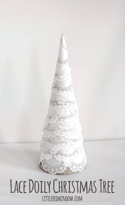 Make this sweet Lace Doily Christmas Tree in just a few minutes,perfect for your farmhouse Christmas!