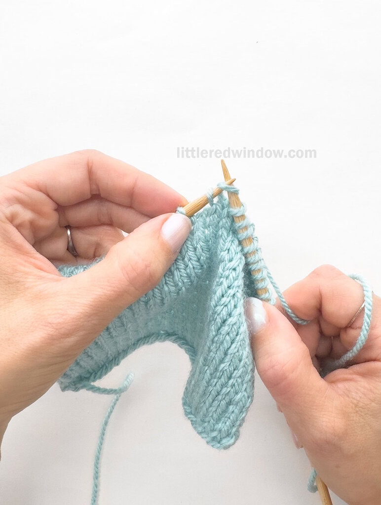Then knit the 1st stitch that you skipped.