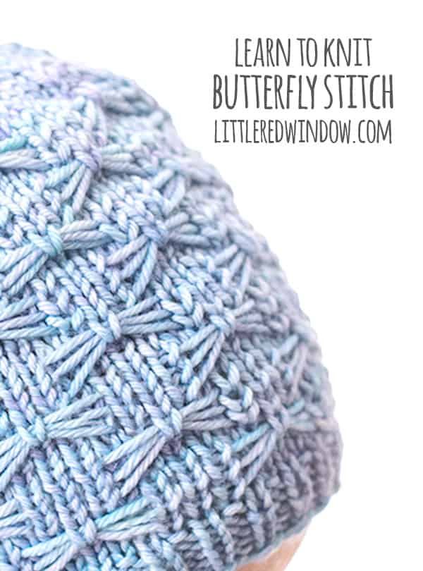 Learn how to knit the butterfly stitch with this step by step tutorial! | littleredwindow.com