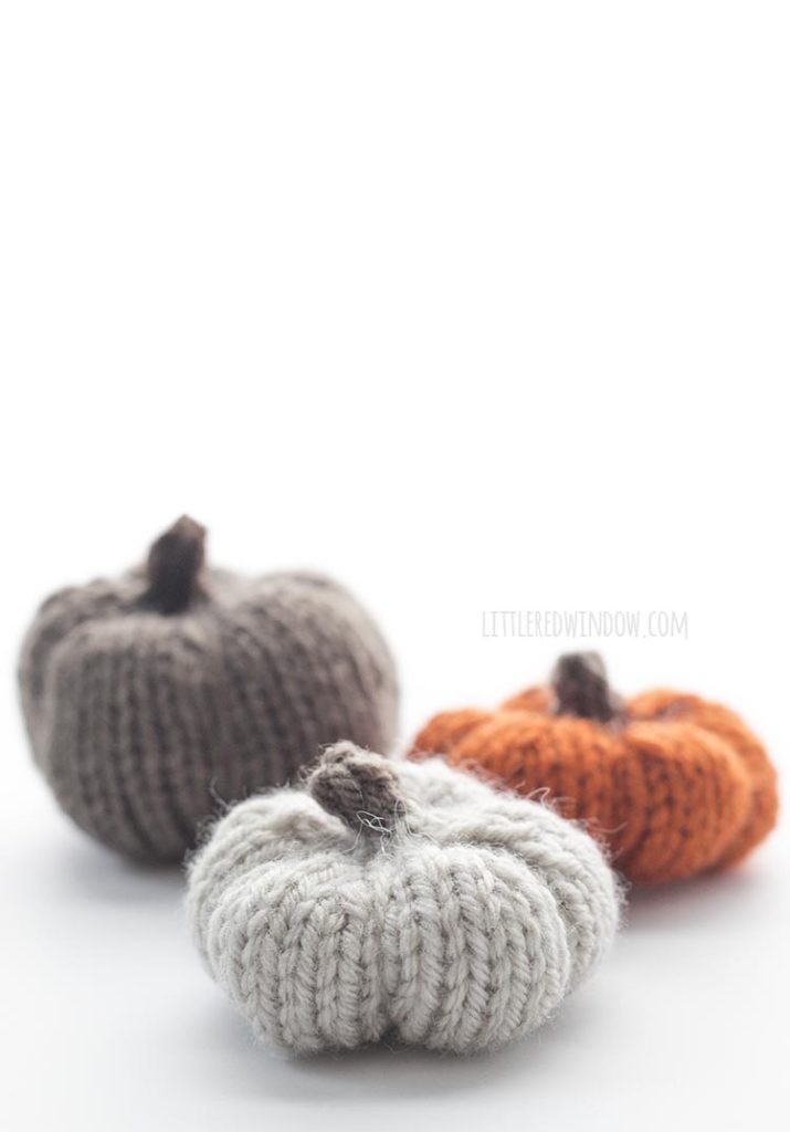 Neutral colored adorable knit pumpkins!