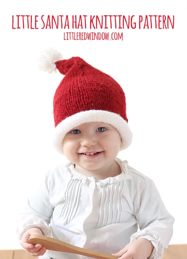 Little Santa Hat Knitting Pattern, a simple pattern for your little one for the holidays! | littleredwindow.com