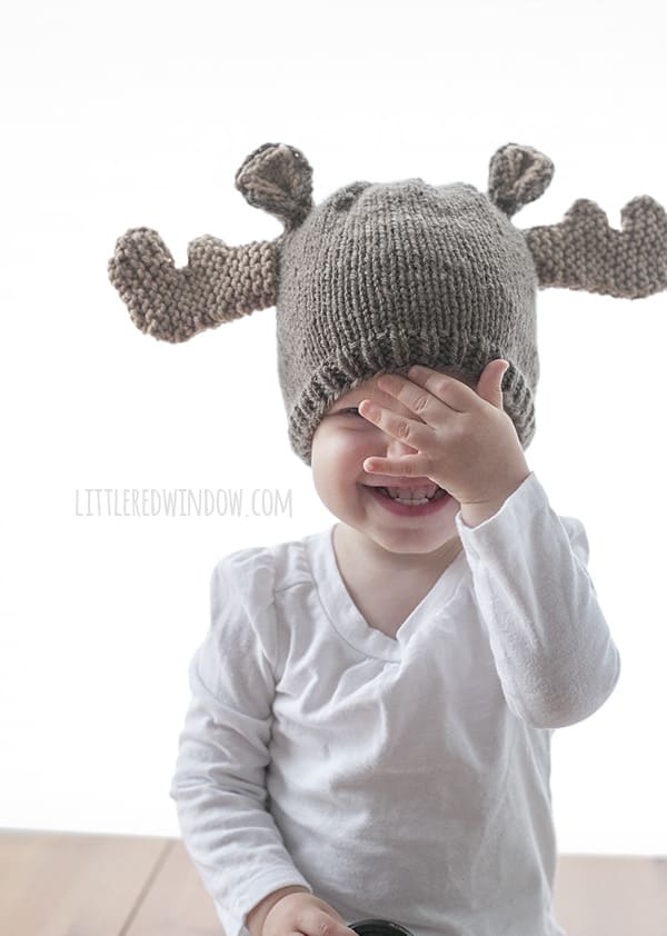 Mini Moose Hat Knitting Pattern for newborns, babies and toddlers! | littleredwindow.com