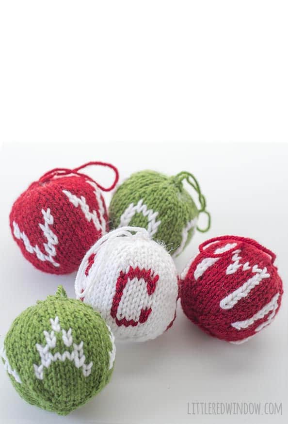 Knit Monogram Ornament knitting pattern, this adorable pattern makes a great gift and includes instructions for letters A to Z and number 1 - 9!