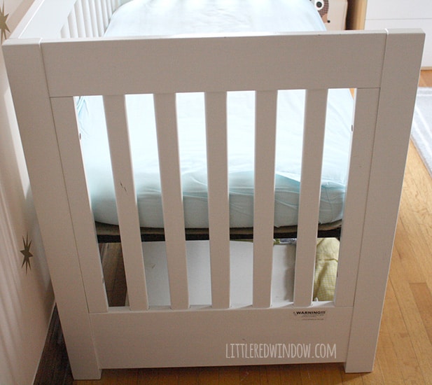 Super Easy No Sew Crib Skirt! | littleredwindow.com | Make your own custom crib skirt in just a few minutes, no sewing machine required!